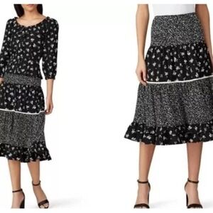 Sweet Baby Jane size small Black & White floral tiered Midi Skirt